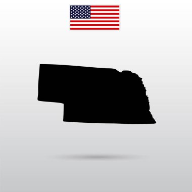 ABD Nebraska Eyalet Haritası. Amerikan bayrağı