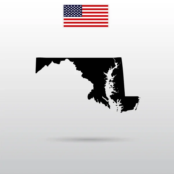 Mappa dello stato del Maryland. Bandiera americana — Vettoriale Stock