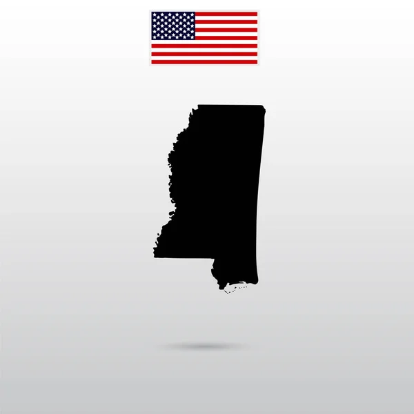 Mapa del estado de Misisipi. Bandera americana — Vector de stock