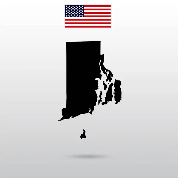Kaart van de Amerikaanse staat Rhode Island. Amerikaanse vlag — Stockvector