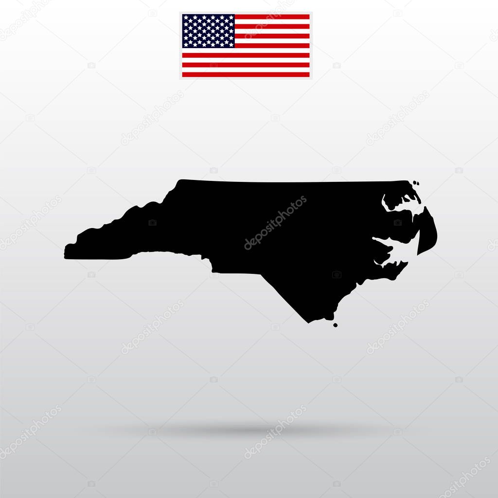 Map of the U.S. state of North Carolina. American flag