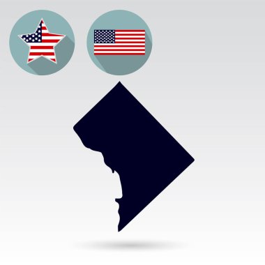 Columbia devlet harita, Amerikan bayrağı, star. Beyaz bir backgr simgeleri