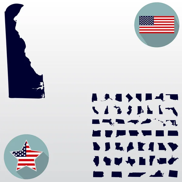美国特拉华州在白色背景上的地图。美国 — 图库矢量图片