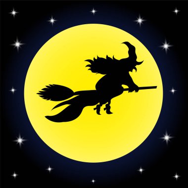 Arka plan Halloween cadı bir süpürge dolunay sta