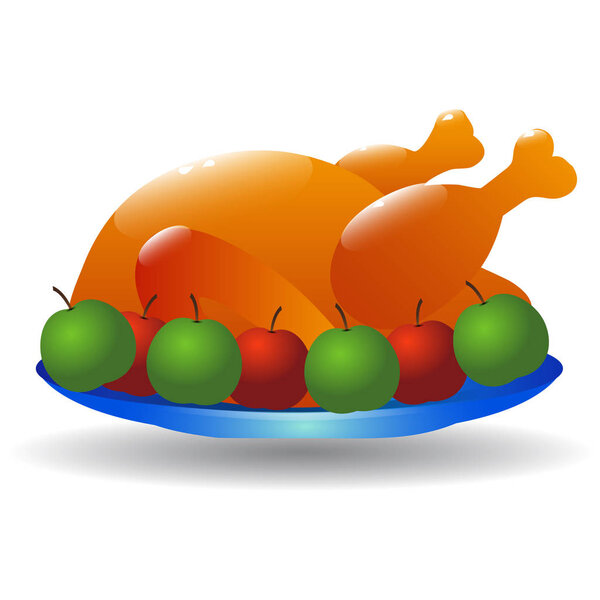 Turkey with apples on Thanksgiving Day. Vector image for website