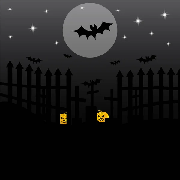 Fundo Halloween abóbora cemitério morcegos. Imagem vetorial para website —  Vetores de Stock