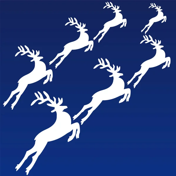 Běžící jelen na modrém pozadí. Pohlednice k Vánocům — Stockový vektor