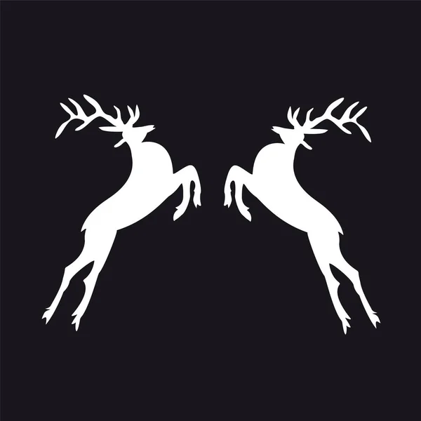 Dva bílé jeleny na černém pozadí — Stockový vektor