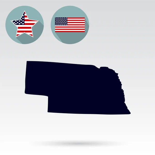 Mapa do estado americano de Nebraska sobre um fundo branco. América — Vetor de Stock