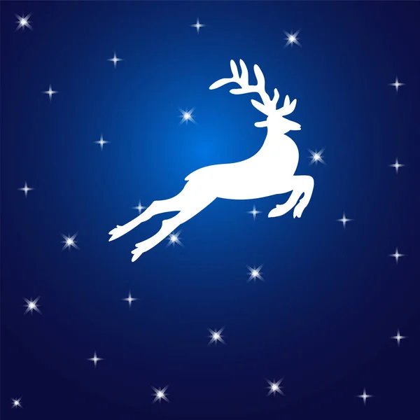 Fehér rénszarvas, a csillagos ég. Karácsonyi háttér. — Stock Vector