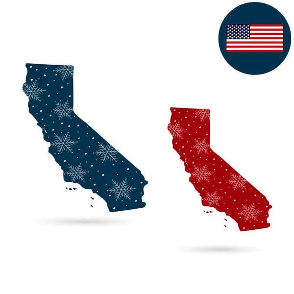 Mappa dello stato della California. Buon Natale. Ciao. — Vettoriale Stock