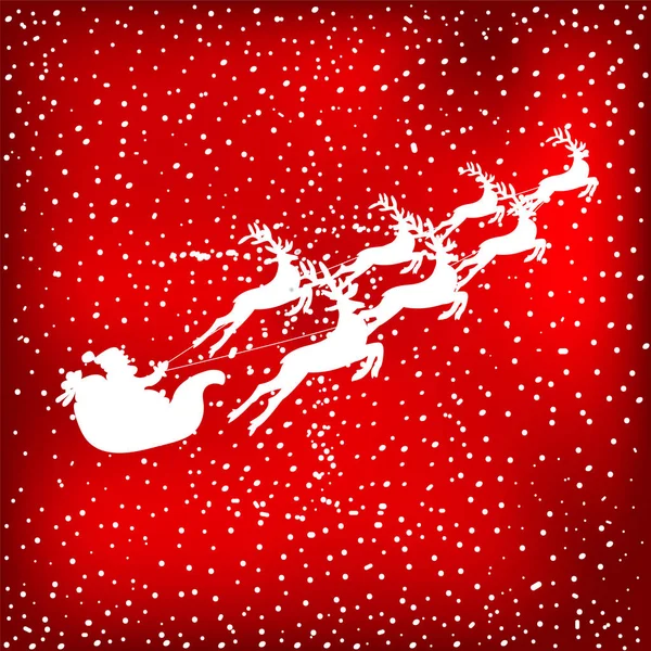 Santa with reindeer on red snowy background — Stock Vector