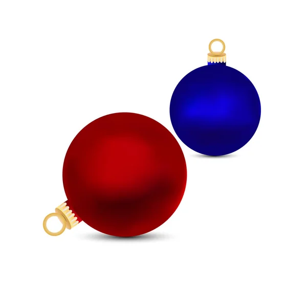 흰색 배경에 파란색 및 빨간색 크리스마스 볼 — 스톡 벡터