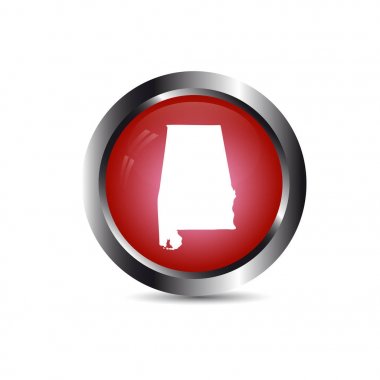 ABD'nin Alabama eyaleti Haritası. Beyaz bir backgrou üstünde kırmızı düğme