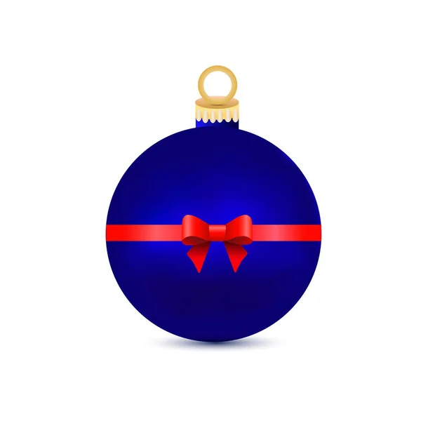 흰색 바탕에 블루 크리스마스 공입니다. 레드 리본 활 — 스톡 벡터