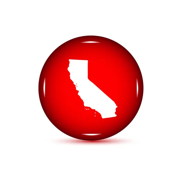 Kaart van de Amerikaanse staat Californië. Rode knop op een witte backg — Stockvector