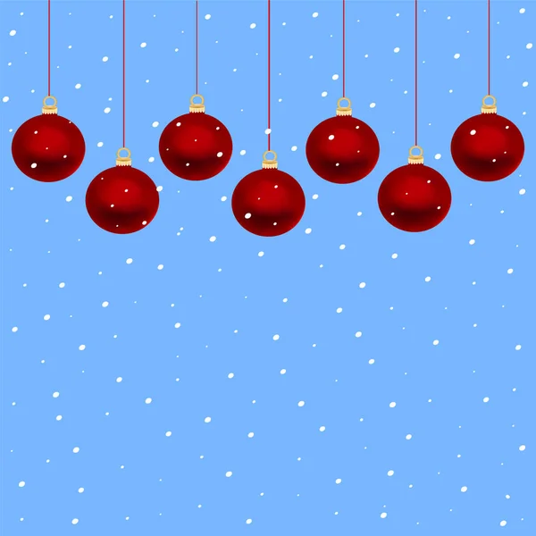 Christmas balls on threads on a snowy background — Stock Vector