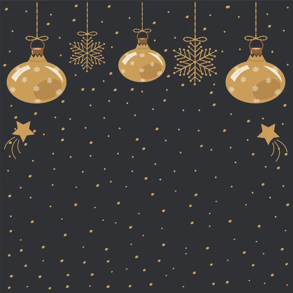 Kartpostal kar taneleri Noel topları karanlık bir arka plan üzerinde için şablon