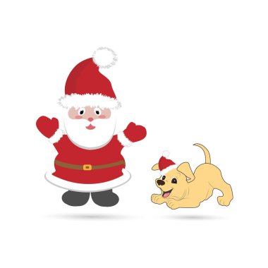 Noel Baba ile beyaz arka plan üzerinde köpek. Vektör görüntü