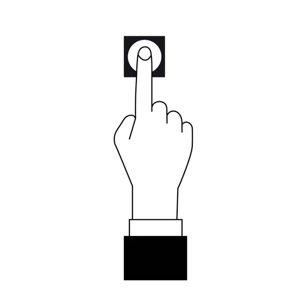El icono del dedo se presiona en el botón negro sobre un fondo blanco. Ilustración vectorial — Vector de stock
