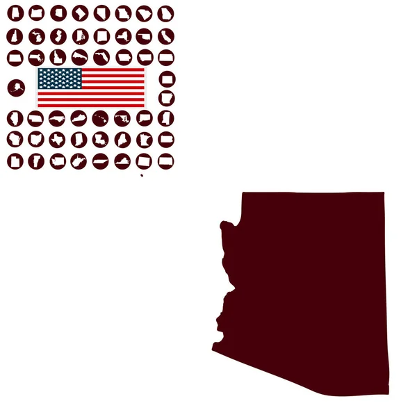 Mappa dello stato americano dell'Arizona su sfondo bianco . — Vettoriale Stock