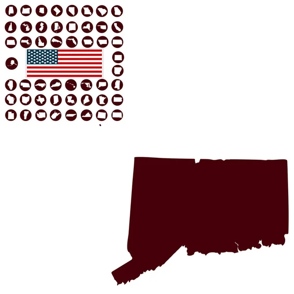 Mapa del estado estadounidense de Connecticut sobre un fondo blanco — Vector de stock