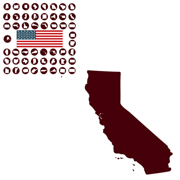 Mapa del estado estadounidense de California sobre un fondo blanco . — Vector de stock