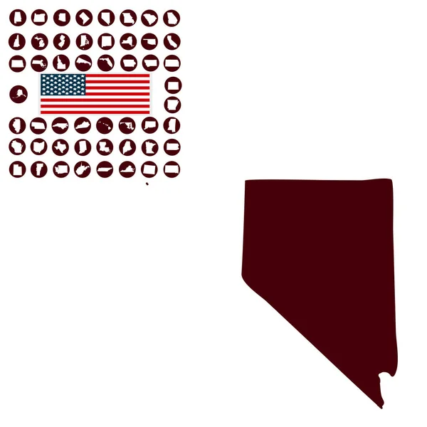 Mapa del estado estadounidense de Nevada sobre fondo blanco . — Vector de stock