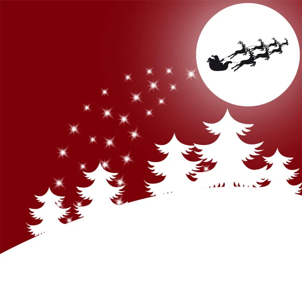 Christmas background.Santa in a sleigh with reindeer sled in whi — Stock Vector