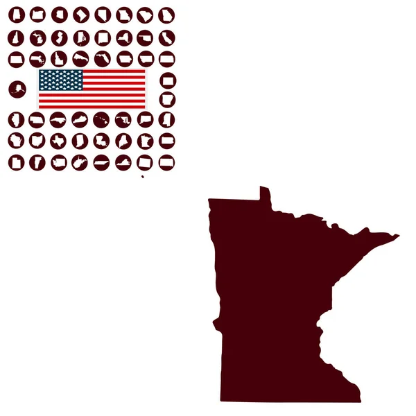 Mapa del estado estadounidense de Minnesota sobre un fondo blanco — Archivo Imágenes Vectoriales