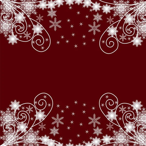 Template for postcard white snowflakes on a red background — Stock Vector