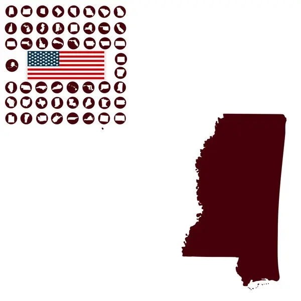 Mapa del estado de Misisipi en un fondo blanco — Vector de stock
