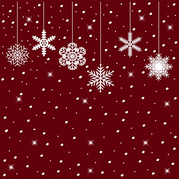 Гирлянда снежинки, снег на красном фоне — стоковый вектор