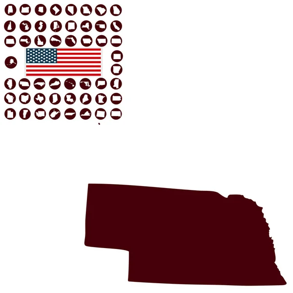 Karte des US-Bundesstaates Nebraska auf weißem Hintergrund — Stockvektor