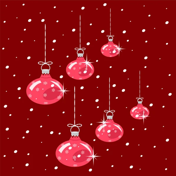 Vánoční koule na vlákna na pozadí zasněžených — Stockový vektor