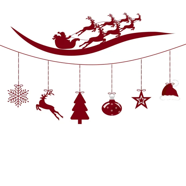 Christmas ornaments hanging rope red isolated background. Santa — Stock Illustration Christmas ornaments hanging rope red isolated background. Santa Royalty Free Stock Illustrations