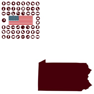 Beyaz bir arka plan üzerinde ABD'nin Pennsylvania Eyalet Haritası