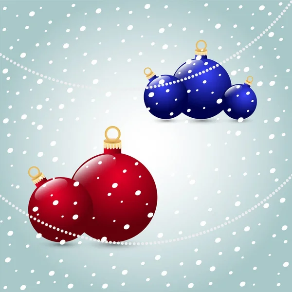 Vánoční koule červená modrá na zasněžené pozadí — Stockový vektor