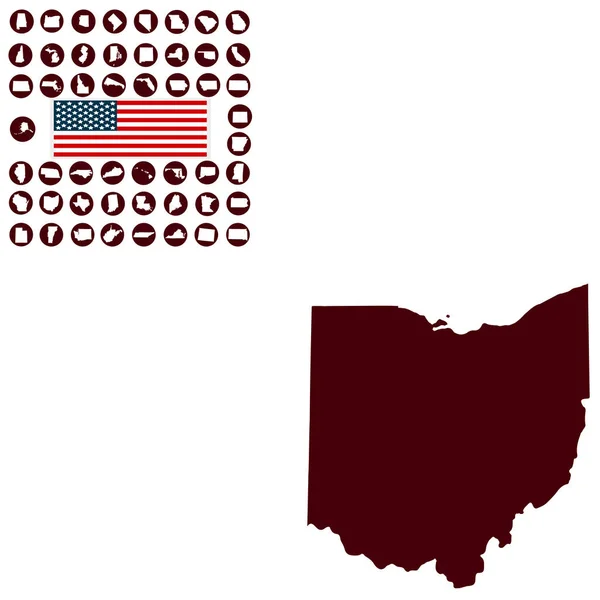 Mapa z amerického státu Ohio na bílém pozadí — Stockový vektor