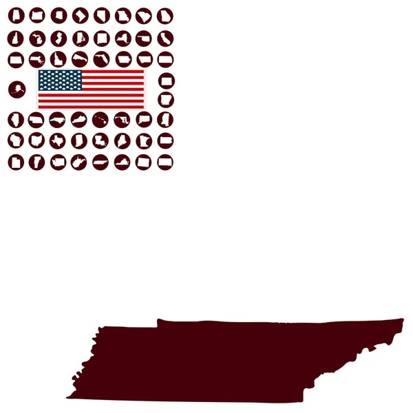 Mappa dello stato americano del Tennessee su sfondo bianco — Vettoriale Stock