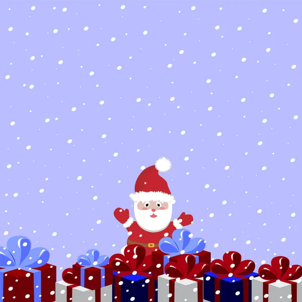 Santa Claus houden veel Kerstcadeaus. Vectorillustratie — Stockvector