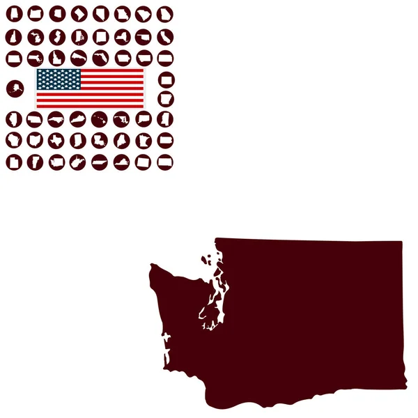 Mapa do estado norte-americano de Washington sobre fundo branco — Vetor de Stock