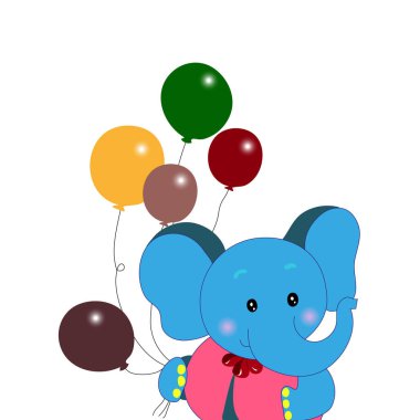 Beyaz zemin üzerinde bir hava balonu ile fil