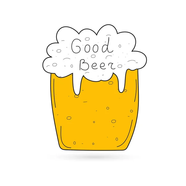 A mug of beer on a white background. Inscription good beer — Stock Vector
