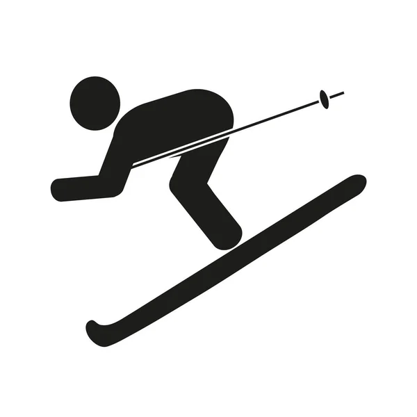 Sciatore, icona nera su sfondo bianco. Illustrazione vettoriale — Vettoriale Stock