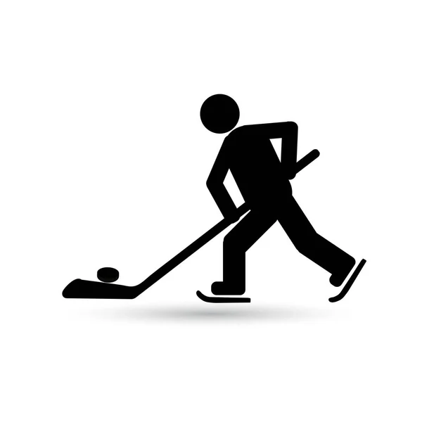 Icona giocatore di hockey nero su sfondo bianco. Illustrazione vettoriale — Vettoriale Stock