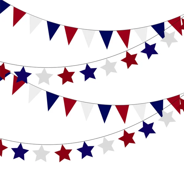 Girlandy gwiazd i flagi koloru flagi amerykańskiej — Wektor stockowy