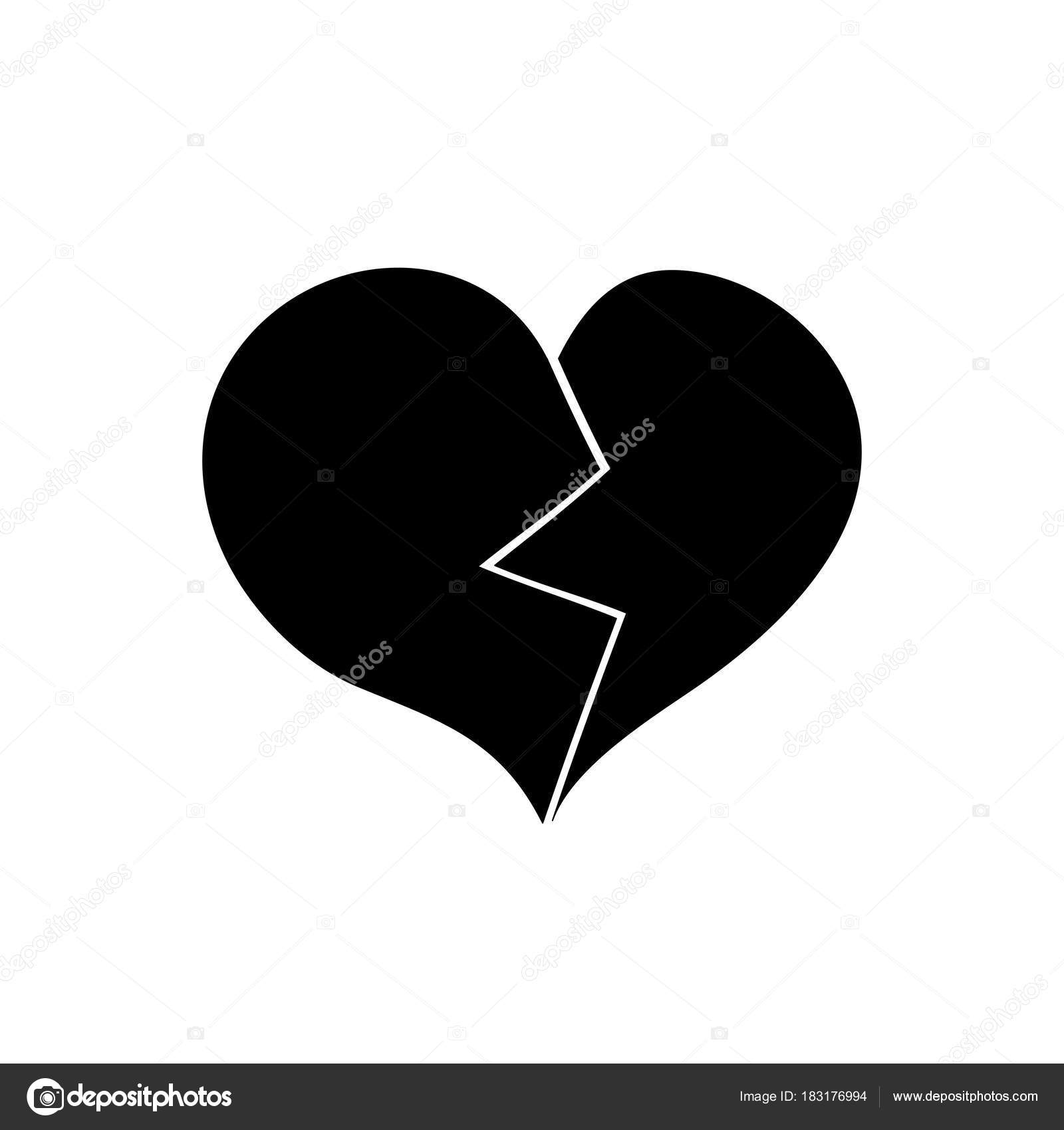 Gebrochenes Herz. Schwarzem Symbol auf weißem Hintergrund ...
