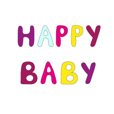 Mutlu bir çocuk beyaz bir backgr üzerinde renkli harflerle yazıt