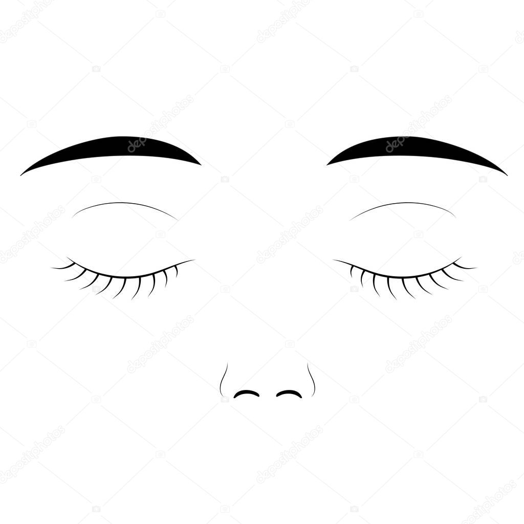 Woman face with closed eyes black silhouette. Vector